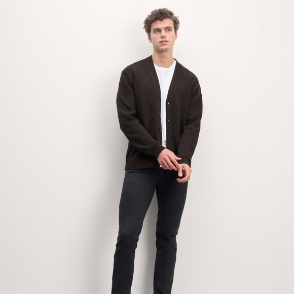Everlane The Classic Cardigan in Everyday Cotton in Black, Size Medium - Picture 1 of 12